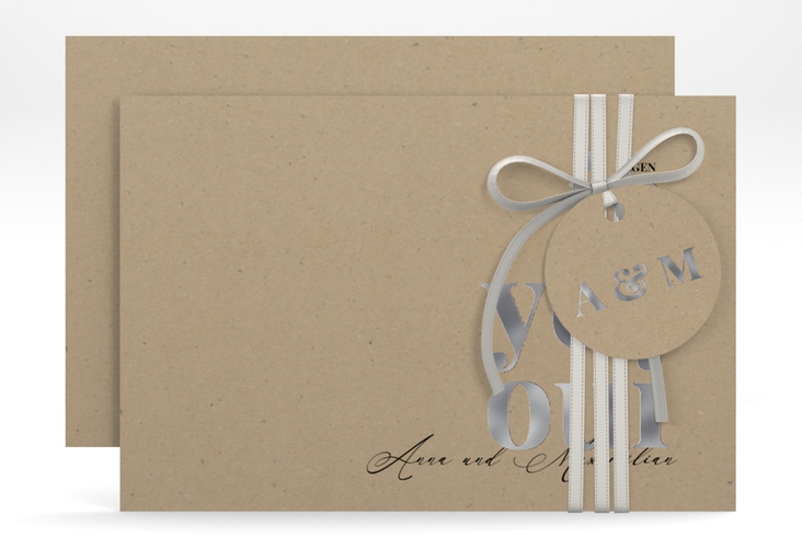 Save the Date-Karte Oui A6 Karte quer Kraftpapier silber mit Ja-Wort in verschiedenen Sprachen