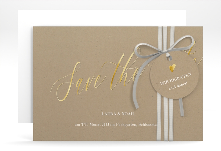 Save the Date-Karte Kalligrafie A6 Karte quer Kraftpapier gold