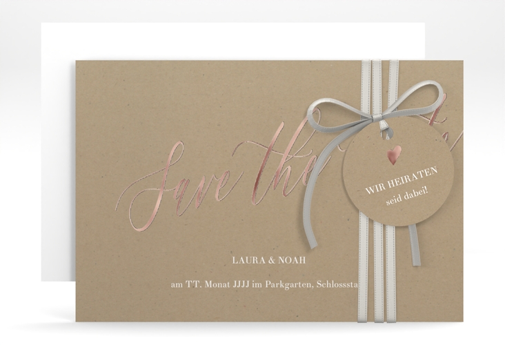Save the Date-Karte Kalligrafie A6 Karte quer Kraftpapier rosegold