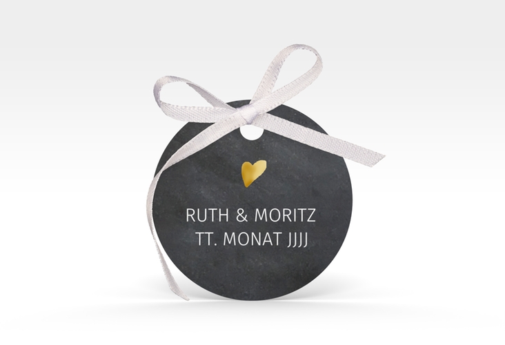 Geschenkanhänger Hochzeit Chalkboard Geschenkanhänger, rund gold
