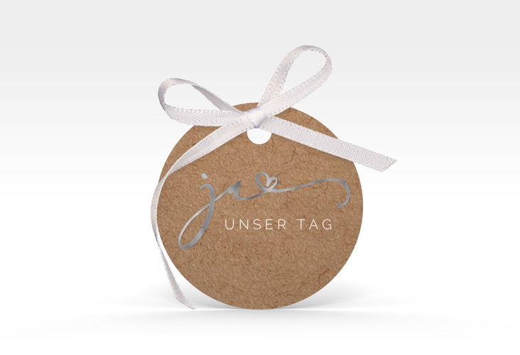 Geschenkanhänger Hochzeit Jawort Geschenkanhänger, rund silber modern minimalistisch mit veredelter Aufschrift