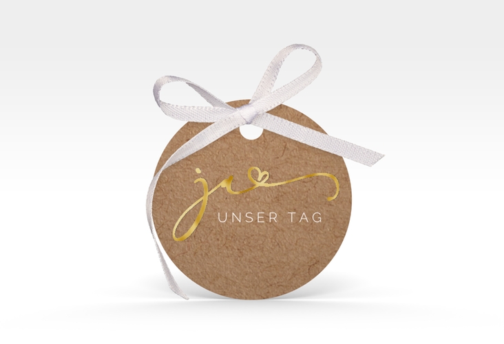 Geschenkanhänger Hochzeit Jawort Geschenkanhänger, rund gold modern minimalistisch mit veredelter Aufschrift