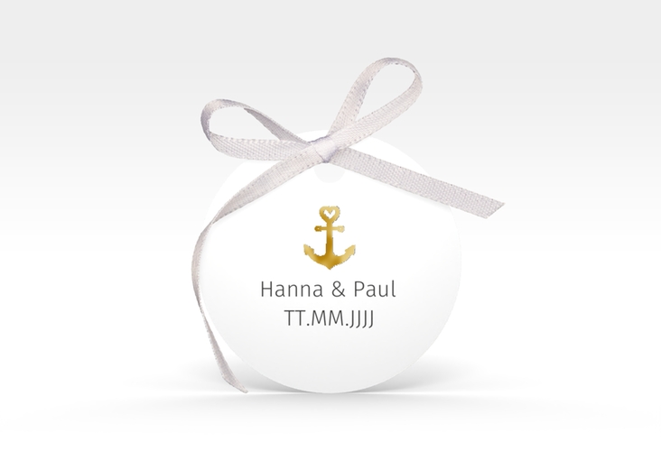 Geschenkanhänger Hochzeit Ankerliebe Geschenkanhänger, rund gold im minimalistischen maritimen Design mit Anker