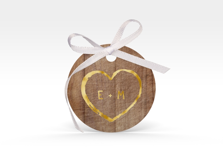 Geschenkanhänger Hochzeit Wood Geschenkanhänger, rund gold
