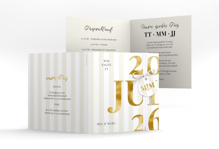Hochzeitseinladung Streifen quadr. Klappkarte gold