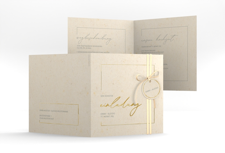 Hochzeitseinladung Simple Line quadr. Klappkarte gold