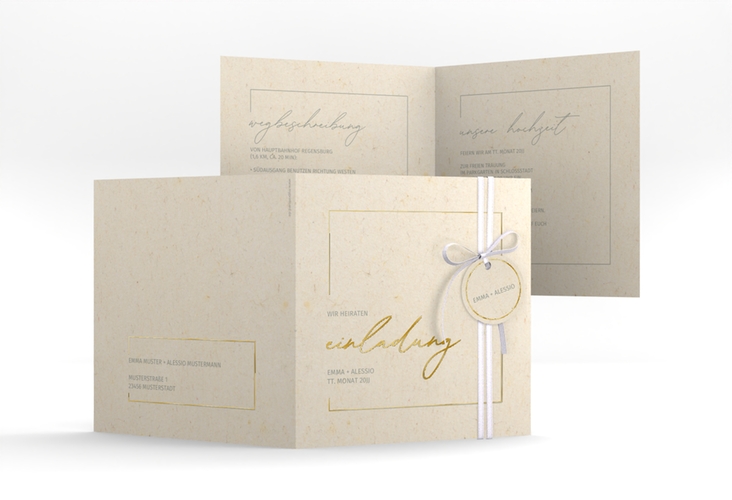 Hochzeitseinladung Simple Line quadr. Klappkarte gold