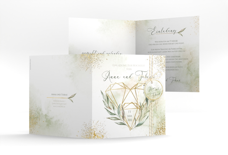 Hochzeitseinladung Heartfelt quadr. Klappkarte gold mit Diamanten im Geometric Design