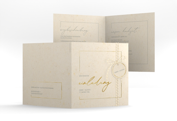 Hochzeitseinladung Simple Line quadr. Klappkarte gold