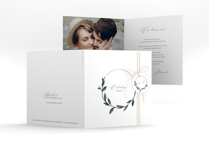 Hochzeitseinladung Botanica quadr. Klappkarte silber