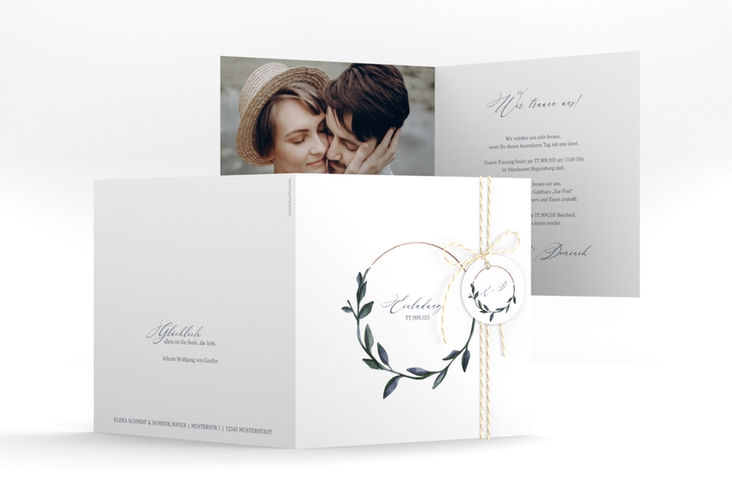 Hochzeitseinladung Botanica quadr. Klappkarte rosegold