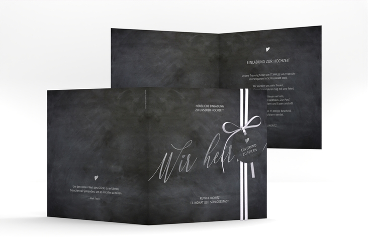 Hochzeitseinladung Chalkboard quadr. Klappkarte silber mit Folienveredelung