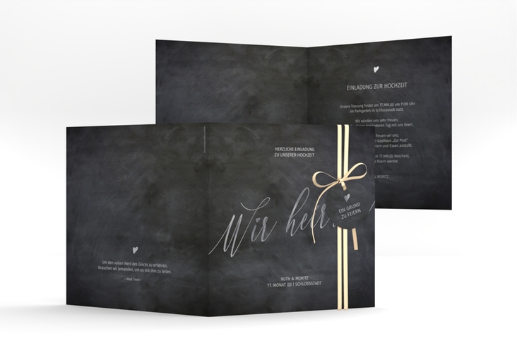 Hochzeitseinladung Chalkboard quadr. Klappkarte silber mit Folienveredelung