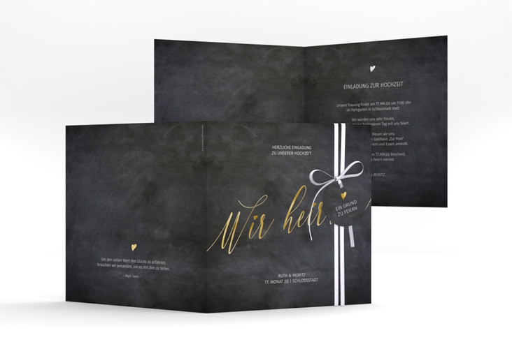 Hochzeitseinladung Chalkboard quadr. Klappkarte gold mit Folienveredelung