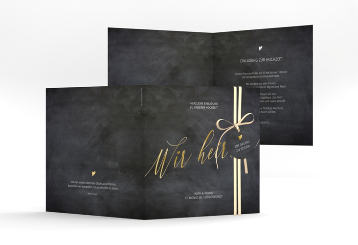 Hochzeitseinladung Chalkboard quadr. Klappkarte gold mit Folienveredelung