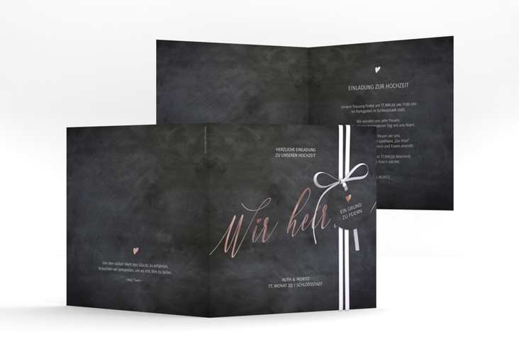 Hochzeitseinladung Chalkboard quadr. Klappkarte rosegold mit Folienveredelung