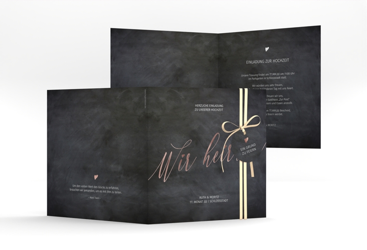 Hochzeitseinladung Chalkboard quadr. Klappkarte rosegold mit Folienveredelung