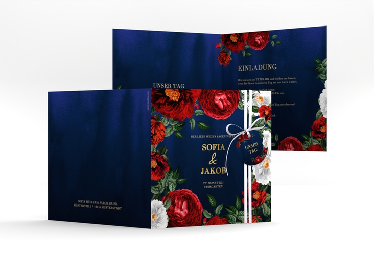 Einladungskarte Hochzeit Florista quadr. Klappkarte gold