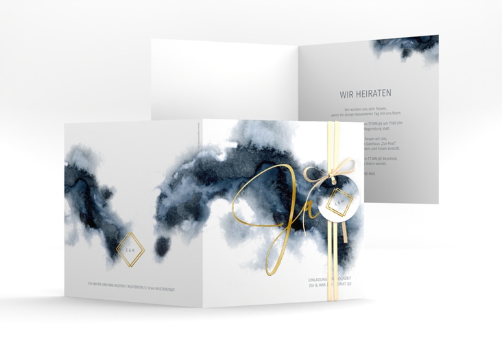 Hochzeitseinladung Aquarellic quadr. Klappkarte gold