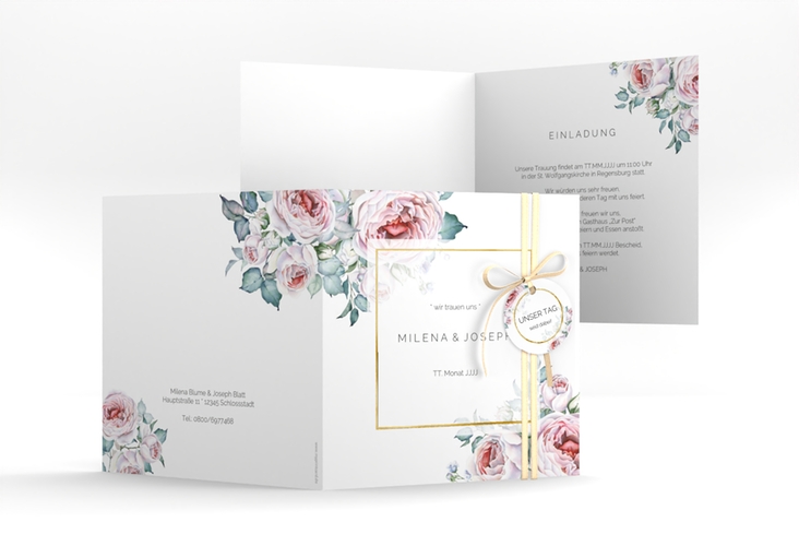 Hochzeitseinladung Embrace quadr. Klappkarte gold