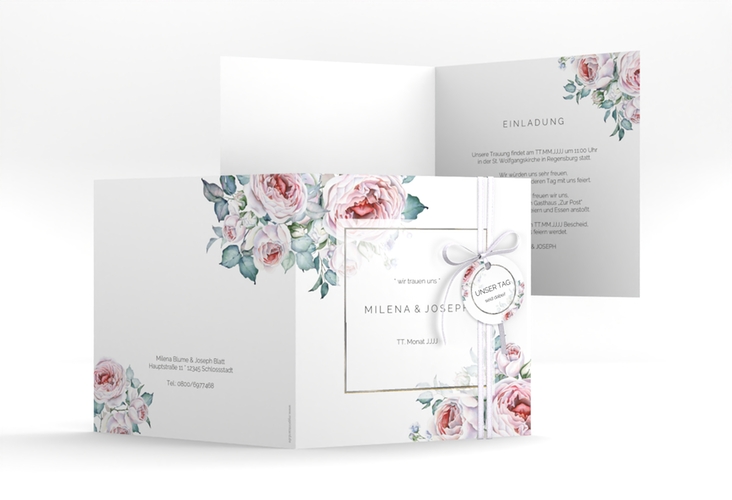 Hochzeitseinladung Embrace quadr. Klappkarte silber