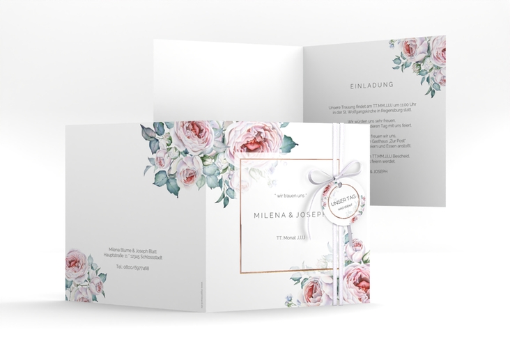 Hochzeitseinladung Embrace quadr. Klappkarte rosegold