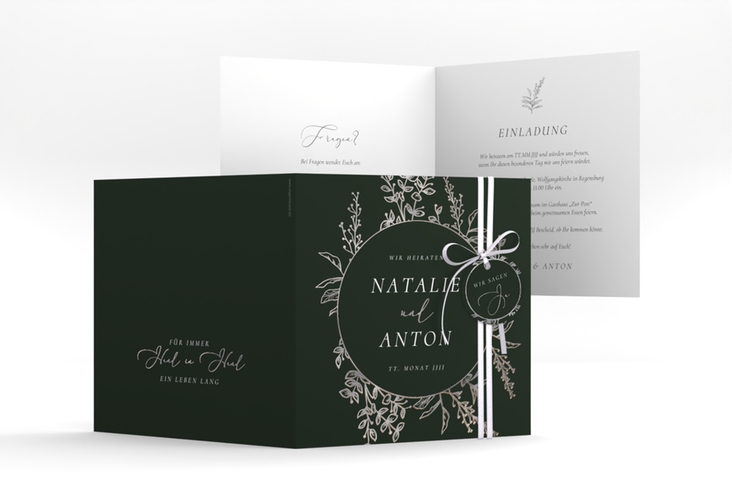 Hochzeitseinladung Herbs quadr. Klappkarte silber