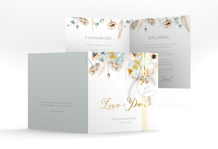 Hochzeitseinladung Anemone quadr. Klappkarte gold