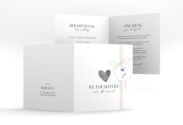Hochzeitseinladung Liebesbote quadr. Klappkarte silber