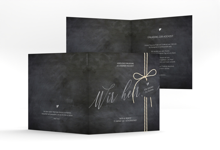 Hochzeitseinladung Chalkboard quadr. Klappkarte silber mit Folienveredelung