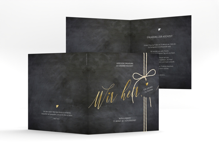 Hochzeitseinladung Chalkboard quadr. Klappkarte gold mit Folienveredelung
