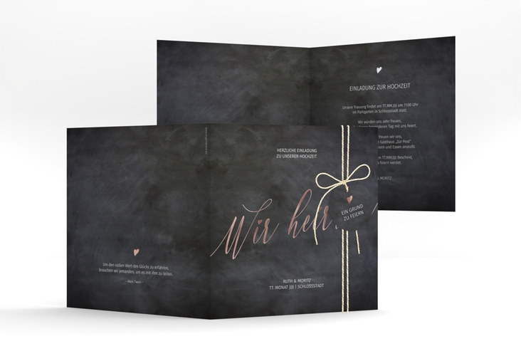 Hochzeitseinladung Chalkboard quadr. Klappkarte rosegold mit Folienveredelung