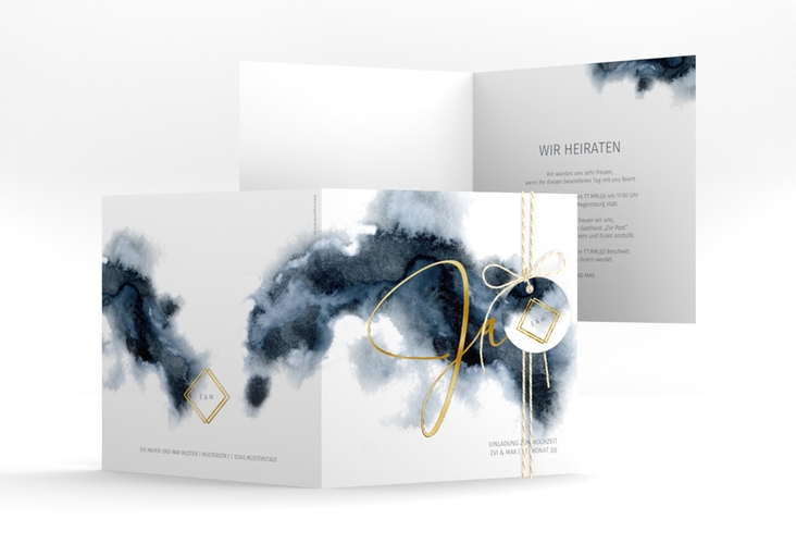 Hochzeitseinladung Aquarellic quadr. Klappkarte gold