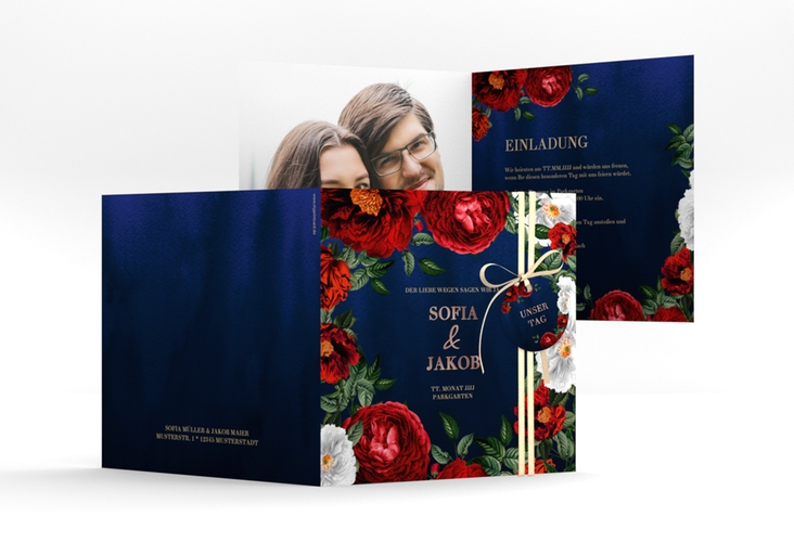 Einladungskarte Hochzeit Florista quadr. Klappkarte rosegold