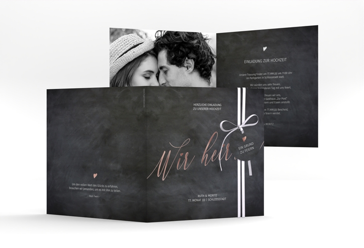 Hochzeitseinladung Chalkboard quadr. Klappkarte rosegold mit Folienveredelung