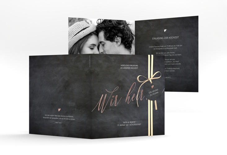 Hochzeitseinladung Chalkboard quadr. Klappkarte rosegold mit Folienveredelung