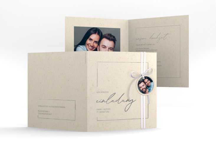 Hochzeitseinladung Simple Line quadr. Klappkarte silber