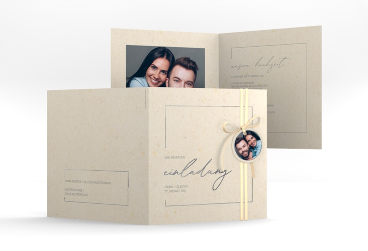 Hochzeitseinladung Simple Line quadr. Klappkarte silber