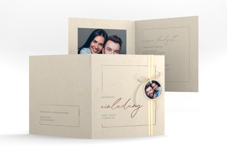 Hochzeitseinladung Simple Line quadr. Klappkarte rosegold
