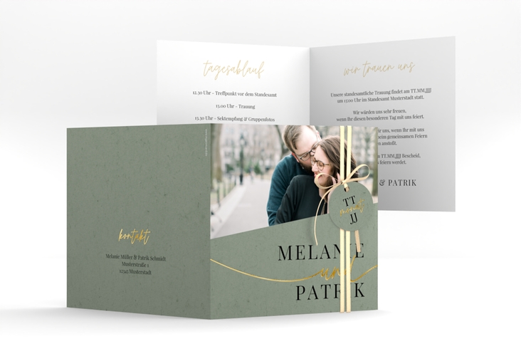Hochzeitseinladung Leichtigkeit quadr. Klappkarte gold