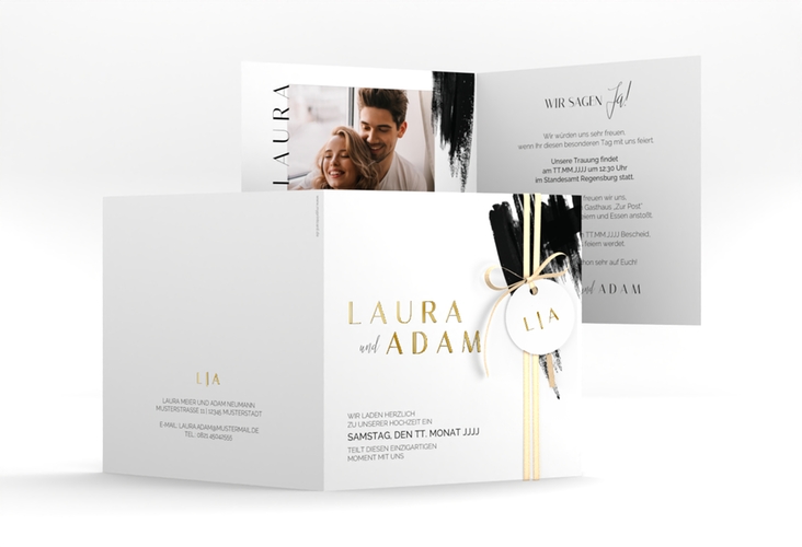 Hochzeitseinladung Brush quadr. Klappkarte gold