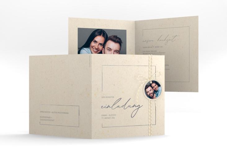 Hochzeitseinladung Simple Line quadr. Klappkarte silber