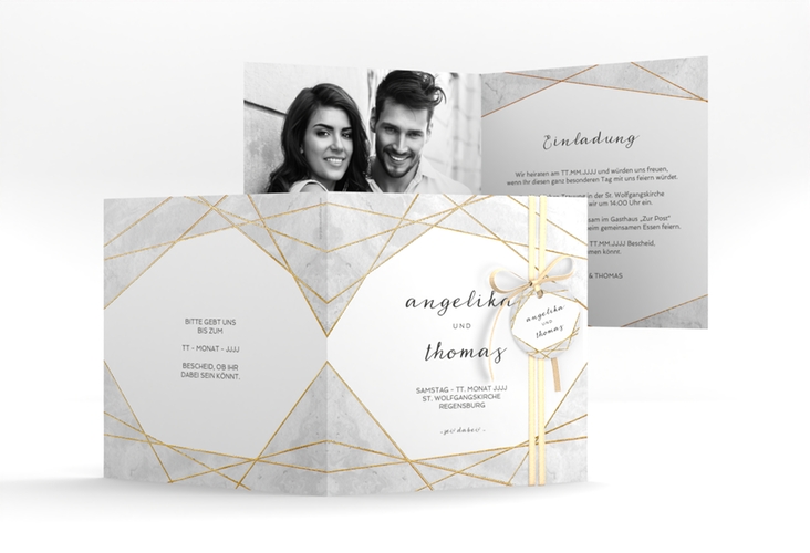 Hochzeitseinladung Asymmetry quadr. Klappkarte gold