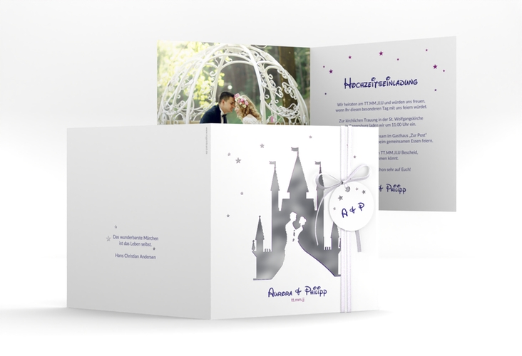 Hochzeitseinladung Castle quadr. Klappkarte silber