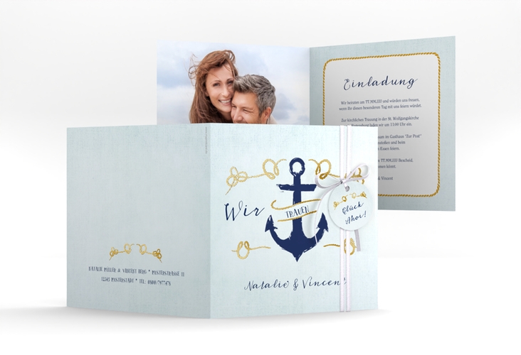 Hochzeitseinladung Anker quadr. Klappkarte gold