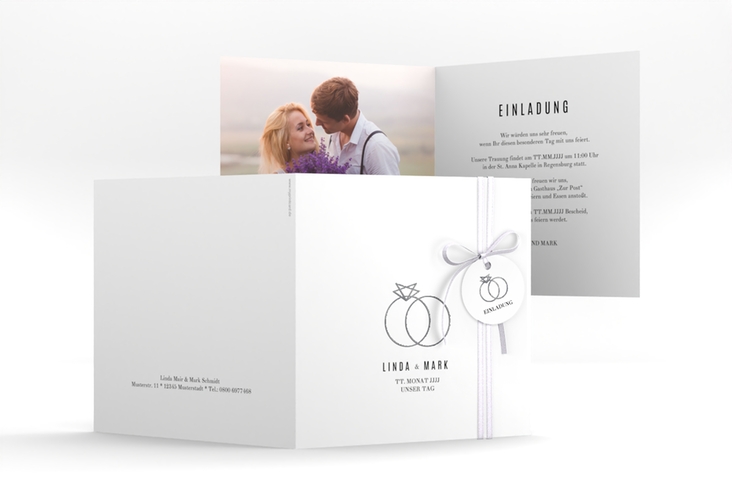 Hochzeitseinladung Rings quadr. Klappkarte silber