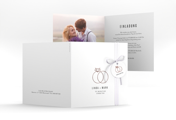 Hochzeitseinladung Rings quadr. Klappkarte rosegold