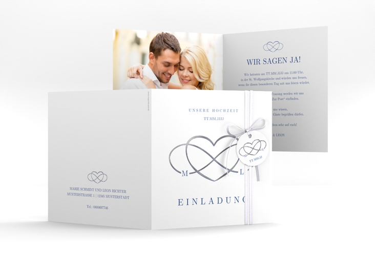 Hochzeitseinladung Infinity quadr. Klappkarte silber