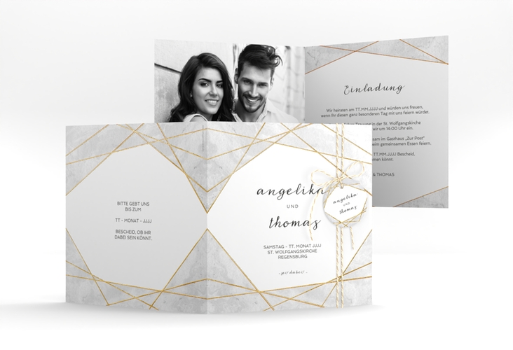 Hochzeitseinladung Asymmetry quadr. Klappkarte gold