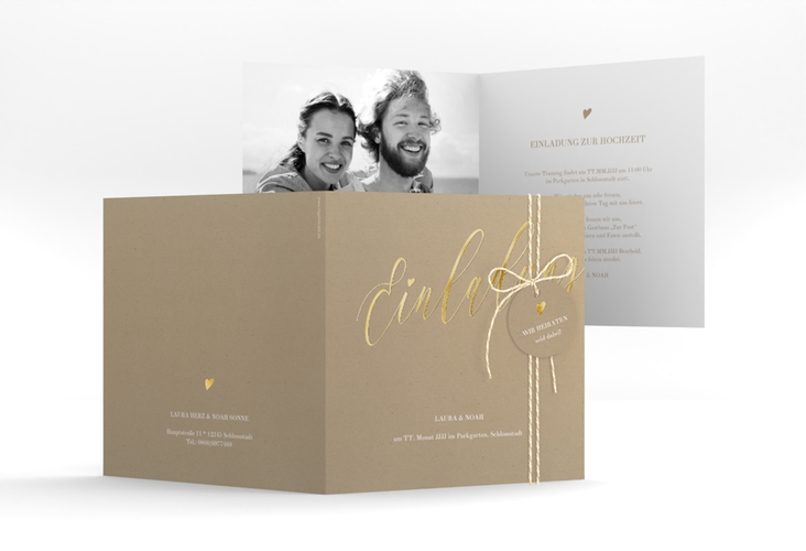 Hochzeitseinladung Kalligrafie quadr. Klappkarte gold